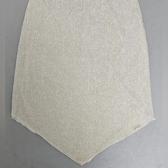 Wet Seal y2k Ivory Glitter Retro Stretchy Cowl Preppy knee length dress Sz M - Picture 10 of 11